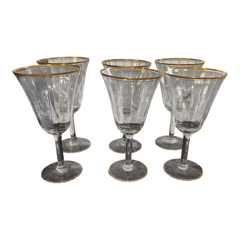 Vintage Crystal Wine Glasses with Gold Rim, Set of 6, 6 oz - Picture 1 of 4